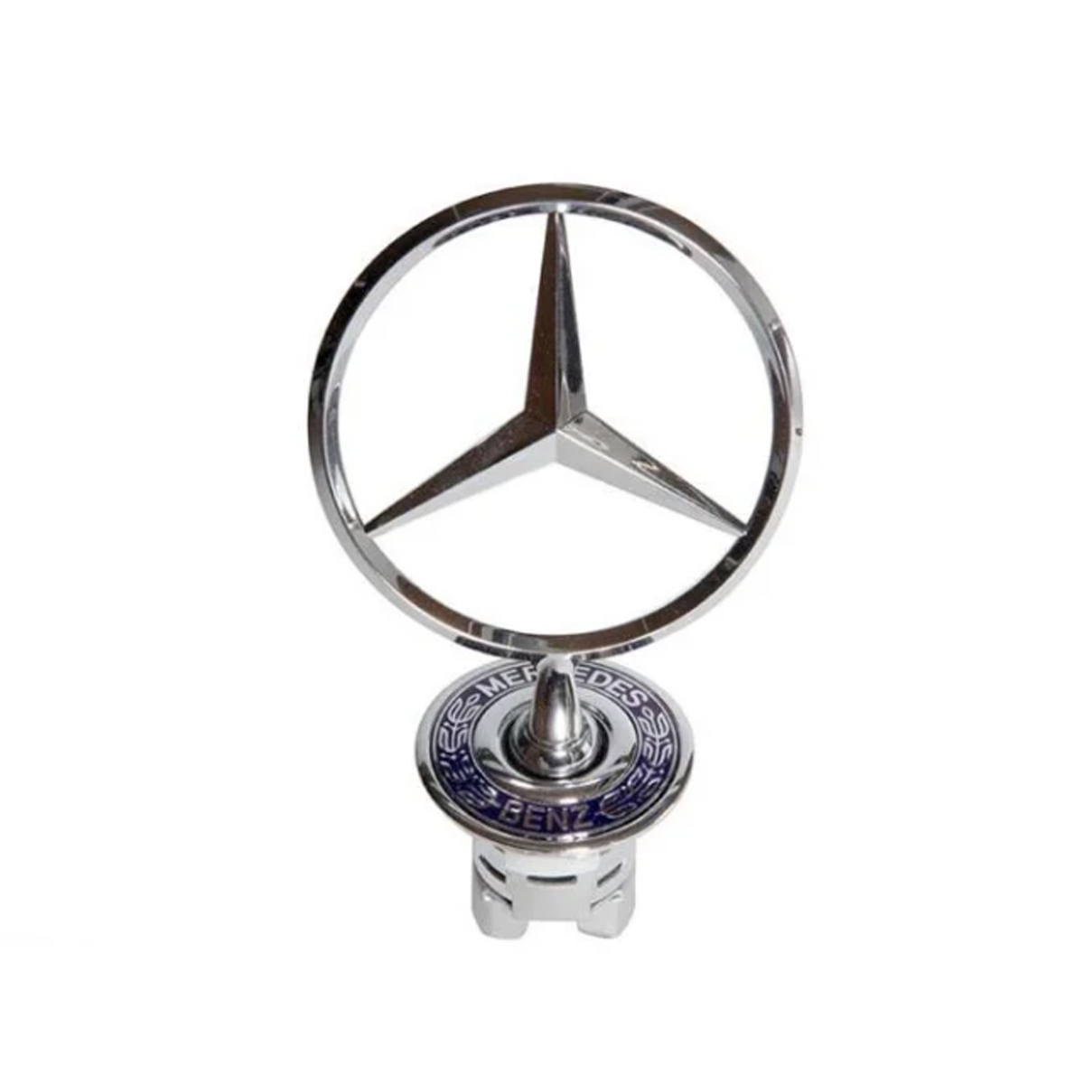BLUE MERCEDES-BENZ BONNET STANDING BUDGES